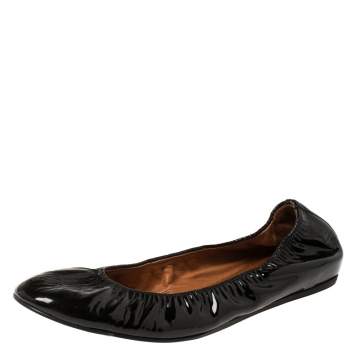 مملوكة مسبقًا  Lanvin Black Patent Leather Scrunch Ballet Flats Size 42
