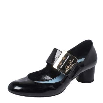 Pre Owned Lanvin Black Patent Leather Mary Jane Pumps Size 38