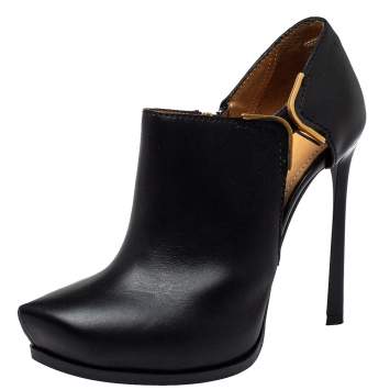 Pre Owned Lanvin Black Leather Ankle Boots Size 37