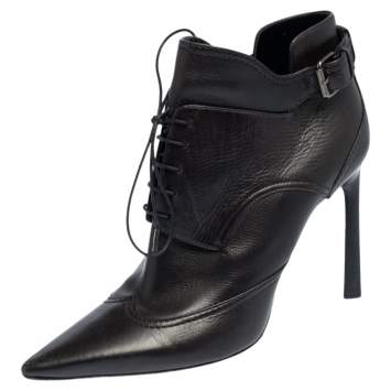 Pre Owned Lanvin Black Leather Pointed Toe Ankle Booties Size 39