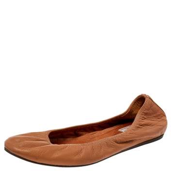 Pre Owned Lanvin Beige Leather Scrunch Flats Size 38.5