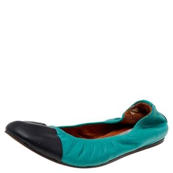 Pre Owned Lanvin Blue Leather Scrunch Ballet Flats Size 37.5