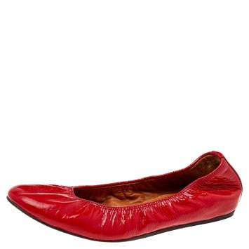 Pre Owned Lanvin Red Patent Leather Ballet Flats Size 38