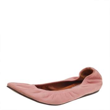 Pre Owned Lanvin Pink Leather Scrunch Ballet Flats Size 38