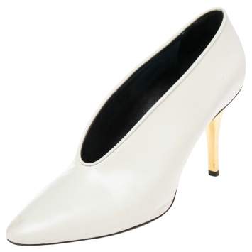Pre Owned Lanvin White Leather V Neck Pumps Size 40