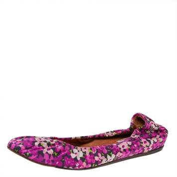 Pre Owned Lanvin Multicolor Floral Print Fabric Scrunch Ballet Flats Size 38