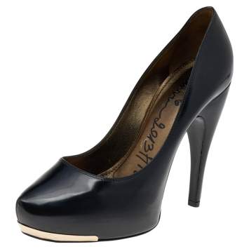 Pre Owned Lanvin Black Leather Platform Pumps Size 39
