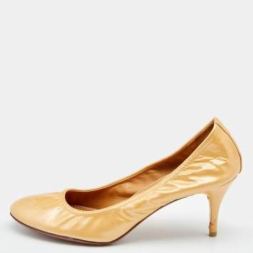 Pre Owned Lanvin Beige Patent Leather Scrunch Pumps Size 38