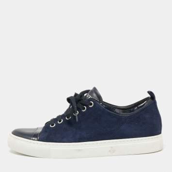 Pre Owned Lanvin Navy Blue/Black Suede and Leather DDB1 Low Top Sneakers Size 38 
