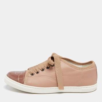 Pre Owned Lanvin Brown Croc Embossed And Leather Low Top Sneakers Size 36