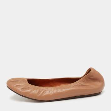 Pre Owned Lanvin  Brown Leather Scrunch Ballet Flats Size 36