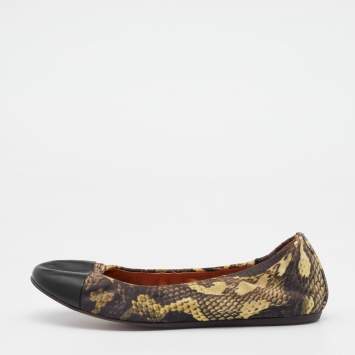 Pre Owned Lanvin Multicolor Printed Fabric and Leather Scrunch Ballet Flats Size 38
