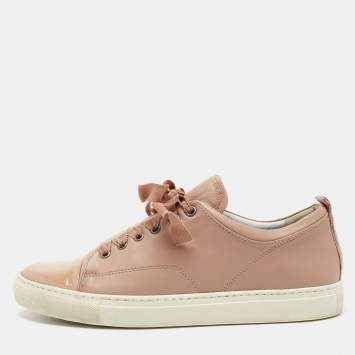 Pre Owned Lanvin Dusty Pink Leather and Patent Cap Toe Low-Top Sneakers Size 40