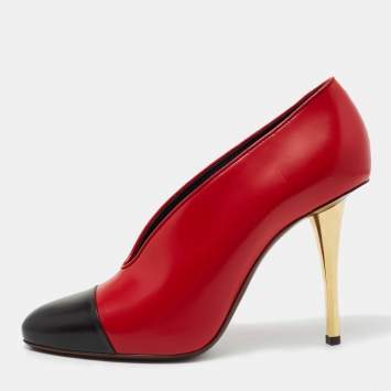 Pre Owned Lanvin Red Black Leather Cap Toe Pumps Size 40