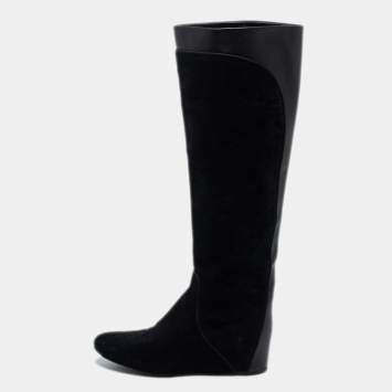 Pre Owned Lanvin Black Suede and Leather Mid Length Boots Size 36