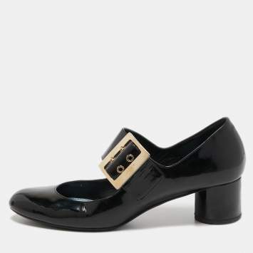 Pre Owned Lanvin Black Patent Leather Mary Jane Pumps Size 38 