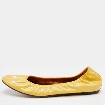 Pre Owned Lanvin Yellow Patent Leather Scrunch Ballet Flats Size 41