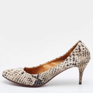 Pre Owned Lanvin Beige/Brown Python Print Canvas Pumps Size 41