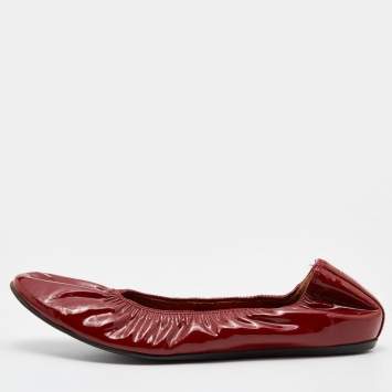 Pre Owned Lanvin Rust Brown Patent Leather Scrunch Ballet Flats Size 41