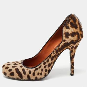 Pre Owned Lanvin Two Tone Leopard Print Calf Hair Pumps Size 37