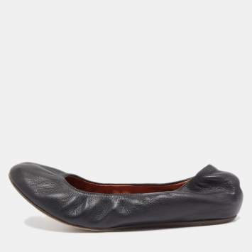 Pre Owned Lanvin Black Leather Scrunch Ballet Flats Size 38