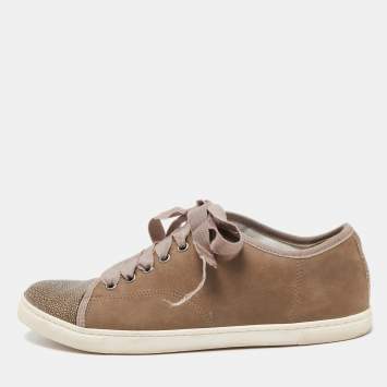 Pre Owned Lanvin Brown Nubuck and Leather Low Top Sneakers Size 39