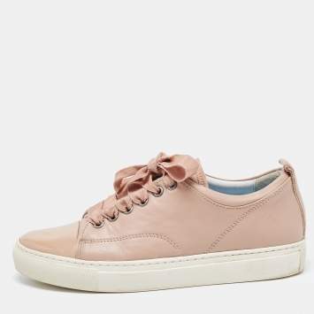 Pre Owned Lanvin Dusty Pink Leather and Patent Cap Toe Low Top Sneakers Size 36