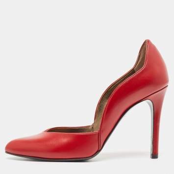 Pre Owned Lanvin Red Leather Pointed Toe Pumps Size 37