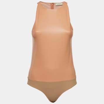 Pre Owned Lapointe Pink Faux Leather Sleeveless Bodysuit S