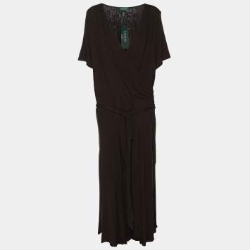 Lauren Ralph Lauren Choco Brown Jersey Belted Midi Dress XXXL