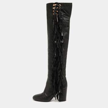 Pre Owned Laurence Dacade Black Leather Cowboy Knee Length Boots Size 38