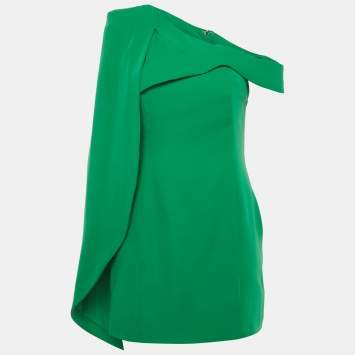 Pre Owned Lavish Alice Green Crepe Asymmetric Mini Dress M