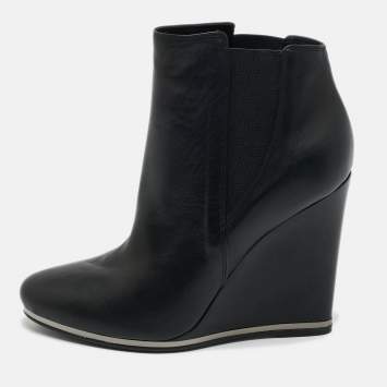 Pre Owned Le Silla Black Leather Wedge Ankle Boots Size 40