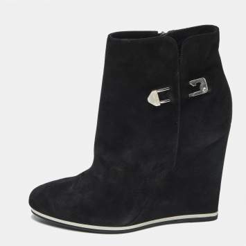 مملوكة مسبقًا Le Silla Black Suede Wedge Ankle Boots Size 40