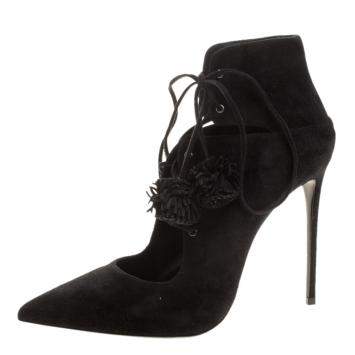 Pre Owned Le Silla Black Suede Lace Up Pointed Toe Ankle Boots Size 39.5