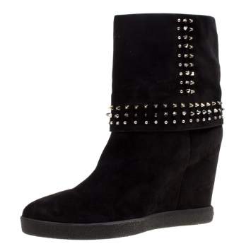 Pre Owned Le Silla Black Suede Studded Concealed Platform Boots Size 41