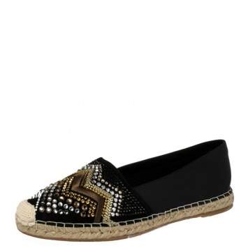 Pre Owned Le Silla Black Leather And Suede Embellished Espadrille Flats size 41