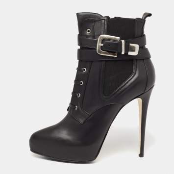 Pre Owned Le Silla Black Leather Platform Ankle Length Boots Size 40