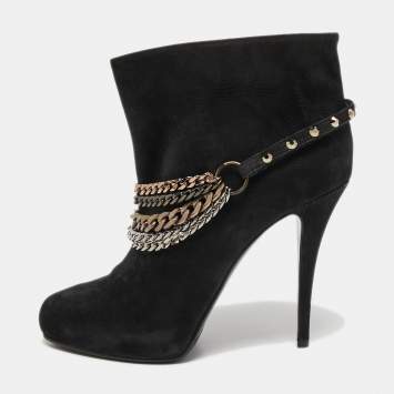 Pre Owned Le Silla Black Nubuck Leather Stivaletto Ankle Boots Size 40 