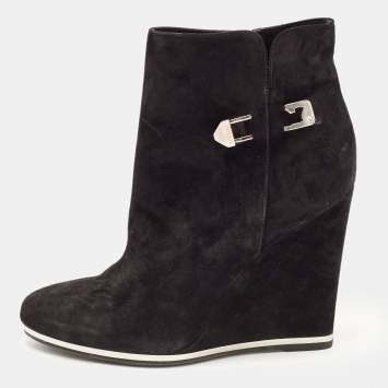 Pre Owned Le Silla Black Suede Wedge Ankle Boots Size 40