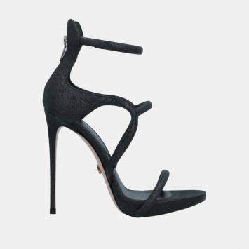 Pre Owned Le Silla Black Glitter Ankle Strap Sandals Size 35.5