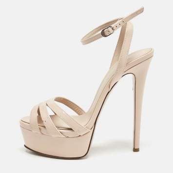 Pre Owned Le Silla Beige Patent Leather Lola Platform Sandals Size 36