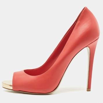 Le Silla Red Leather Gabry Peep Toe Pumps Size 38.5