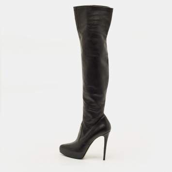 مملوكة مسبقًا Le Silla Size 40 Black Leather Over The Knee Boots