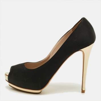 Pre Owned Le Silla Size 38 Black Satin Platform Peep Toe Pumps