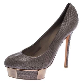 Pre Owned Le Silla Grey Python Metal Platform Pumps Size 39