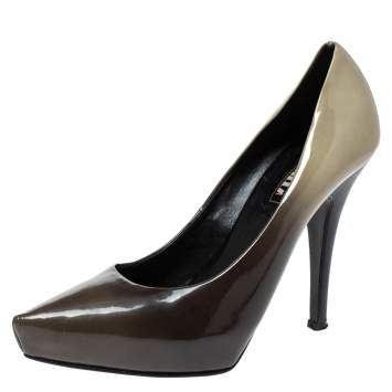 Pre Owned Le Silla Green/Cream Ombre Patent Leather Platform Pumps Size 37.5