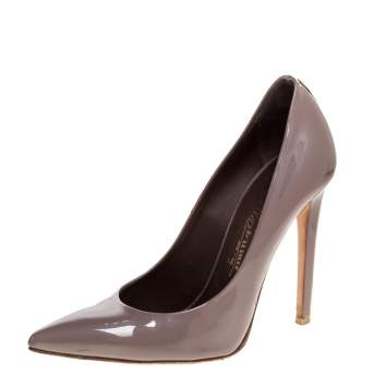 Pre Owned Le Silla Dark Grey Patent Leather Eva Pointed Toe Pumps Size 37.5