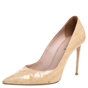 Pre Owned Le Silla Beige Croc Embossed Leather Eva Pointed Toe Pumps Size 38
