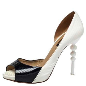 Pre Owned Le Silla Black/White Patent Leather D'orsay Peep Toe Pumps Size 36.5